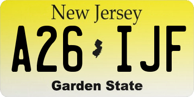 NJ license plate A26IJF