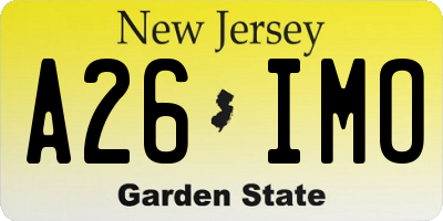 NJ license plate A26IMO