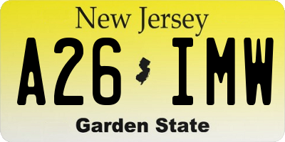 NJ license plate A26IMW