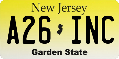 NJ license plate A26INC