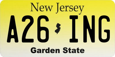 NJ license plate A26ING