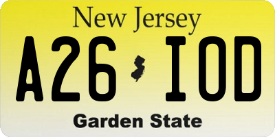 NJ license plate A26IOD