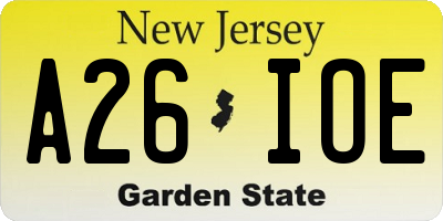 NJ license plate A26IOE