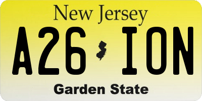 NJ license plate A26ION
