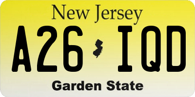 NJ license plate A26IQD