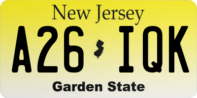 NJ license plate A26IQK