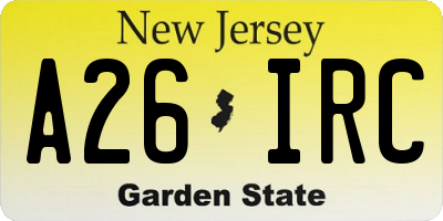 NJ license plate A26IRC