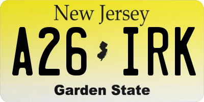 NJ license plate A26IRK
