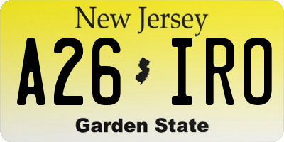 NJ license plate A26IRO