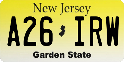 NJ license plate A26IRW