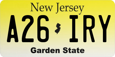 NJ license plate A26IRY