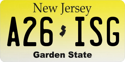 NJ license plate A26ISG