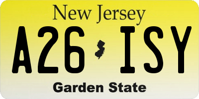 NJ license plate A26ISY