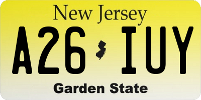 NJ license plate A26IUY