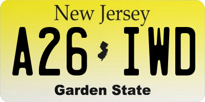 NJ license plate A26IWD