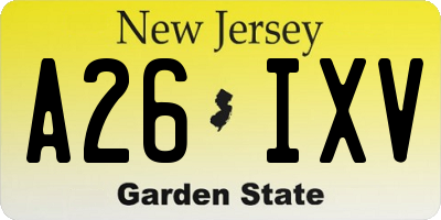 NJ license plate A26IXV