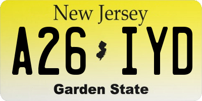 NJ license plate A26IYD