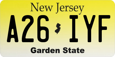 NJ license plate A26IYF