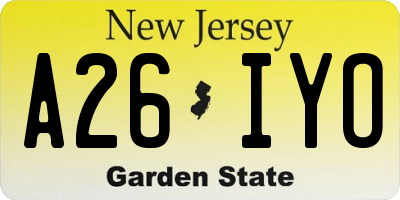NJ license plate A26IYO