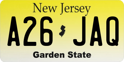 NJ license plate A26JAQ