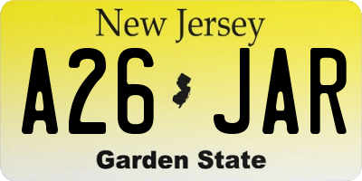 NJ license plate A26JAR