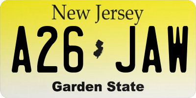 NJ license plate A26JAW