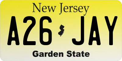 NJ license plate A26JAY
