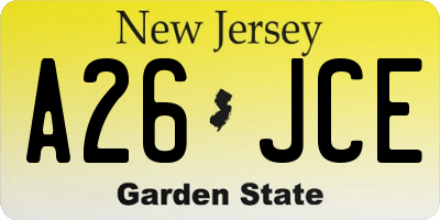 NJ license plate A26JCE