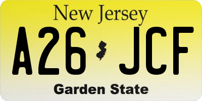 NJ license plate A26JCF