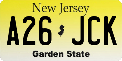 NJ license plate A26JCK