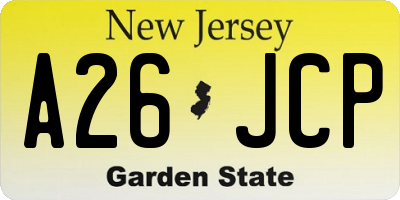 NJ license plate A26JCP
