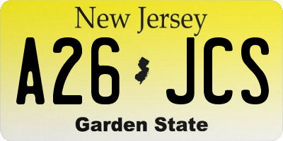 NJ license plate A26JCS