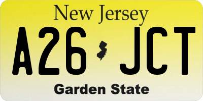 NJ license plate A26JCT
