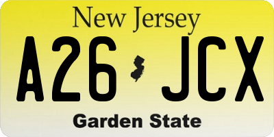 NJ license plate A26JCX