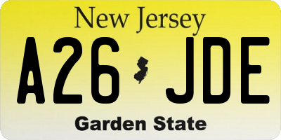 NJ license plate A26JDE