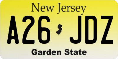 NJ license plate A26JDZ