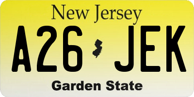 NJ license plate A26JEK