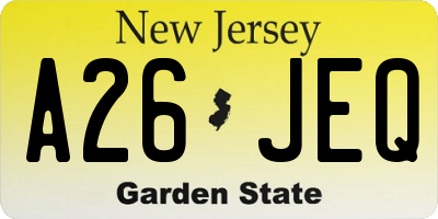 NJ license plate A26JEQ