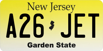 NJ license plate A26JET