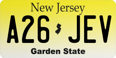 NJ license plate A26JEV