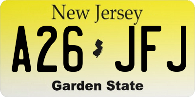 NJ license plate A26JFJ