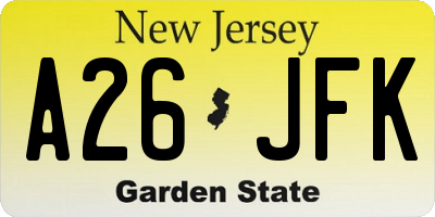 NJ license plate A26JFK