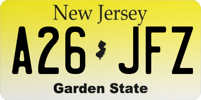 NJ license plate A26JFZ
