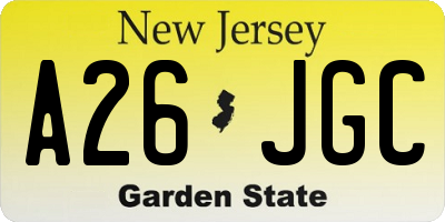 NJ license plate A26JGC