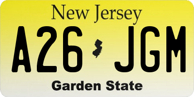 NJ license plate A26JGM