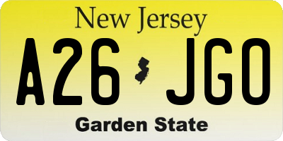 NJ license plate A26JGO