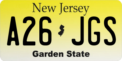 NJ license plate A26JGS