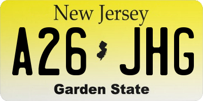 NJ license plate A26JHG