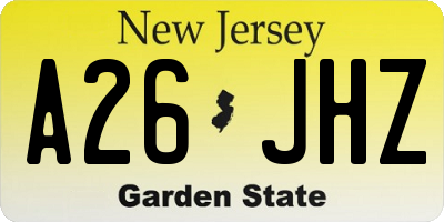 NJ license plate A26JHZ