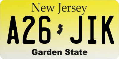 NJ license plate A26JIK